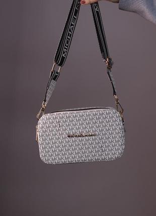 Жіноча сумка michael kors white with gray, женская сумка, брендова сумка майкл корс біла/сіра