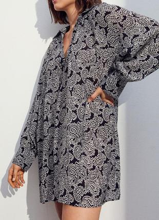 H&amp;m платье сорочка мини меди туника длинный рукав платье тренд пейсли турецкие огурцы