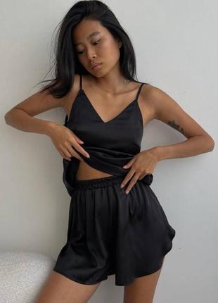Костюм домашній жіночий шовковий майка шорти на високій посадці якісний стильний базовий