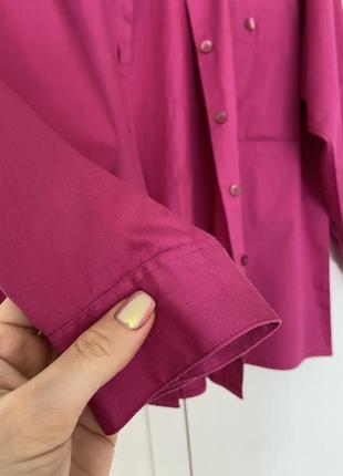 Хлопковая розовая рубашка, базовая прямого кроя рубашка оверсайз, фуксия котоновая блузка3 фото