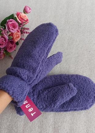 Нові теплі рукавички тедді, фіолетові2 фото