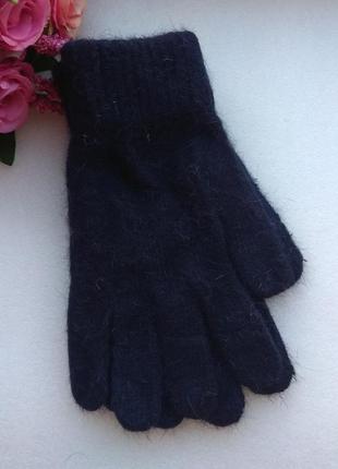 Нові м'які рукавички з ангорою, темно-сині