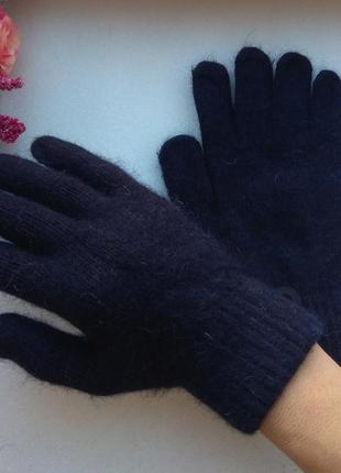 Нові м'які рукавички з ангорою, темно-сині2 фото