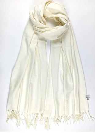 Вовняний молочний широкий шарф жаккард легкий шаль-паль-палаантин