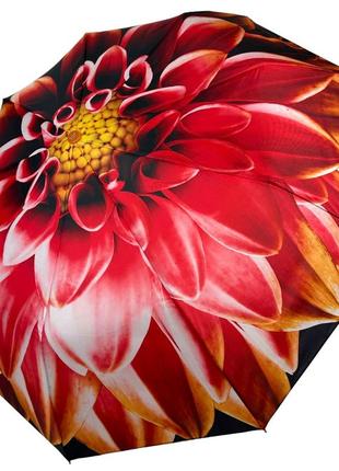 Женский зонт полуавтомат с принтом цветка от toprain на 9 спиц, оранжевая ручка, топ