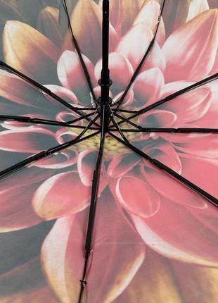 Жіноча парасоля напівавтомат з принтом квітки від toprain на 9 спиць, помаранчева ручка, 0703-16 фото