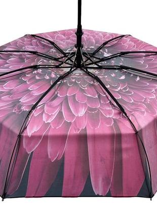 Жіноча парасоля напівавтомат з принтом квітки від toprain на 9 спиць, рожева ручка, 0703-37 фото