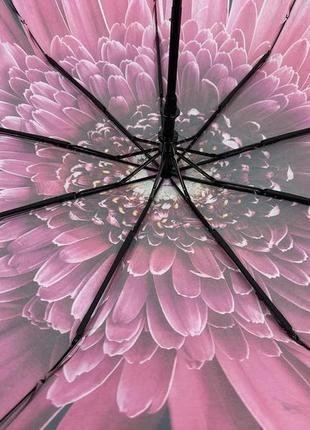 Жіноча парасоля напівавтомат з принтом квітки від toprain на 9 спиць, рожева ручка, 0703-35 фото