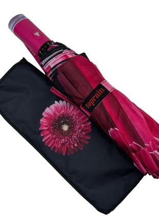 Жіноча парасоля напівавтомат з принтом квітки від toprain на 9 спиць, рожева ручка, 0703-32 фото