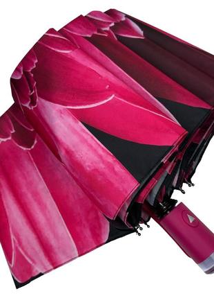 Жіноча парасоля напівавтомат з принтом квітки від toprain на 9 спиць, рожева ручка, 0703-36 фото