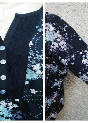 Блузка,туника,рубаха с кружевом на груди,цветочный принт,большой размер5 фото