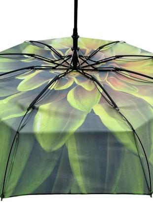 Жіноча парасоля напівавтомат з принтом квітки від toprain на 9 спиць, салатова ручка, 0703-27 фото