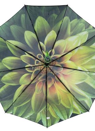 Жіноча парасоля напівавтомат з принтом квітки від toprain на 9 спиць, салатова ручка, 0703-24 фото