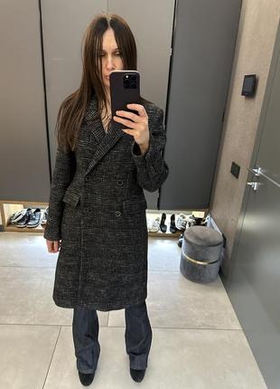 Пальто в клетку клітинку двубортне сіре, zara, h&m, mango5 фото