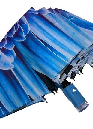 Жіноча парасоля напівавтомат з принтом квітки від toprain на 9 спиць, блакитна ручка, 0703-55 фото