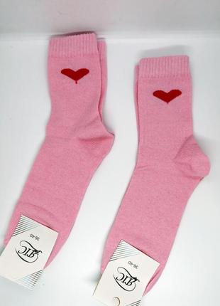 Розовые носки женские с принтом сердечко | носочки с рисунком сердце, хлопок3 фото