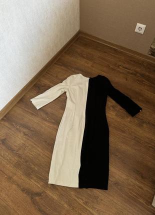 Зимнее черное белое миди платье с меховыми вставками размер 386 фото