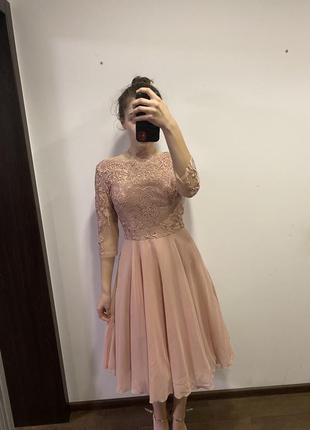 Вечернее выпускное платье нежно розовое с кружевом2 фото