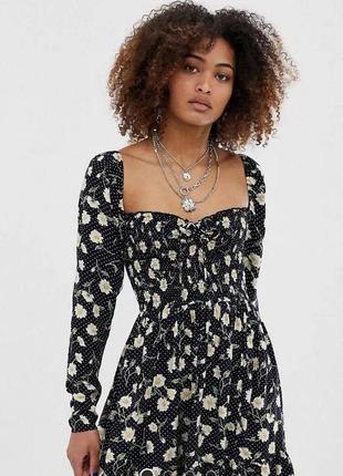 Collusion floral printed shirred skater dress платьевое платье