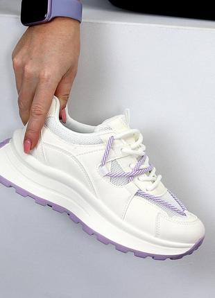 Жіночі кросівки на подвійні шнурівці масивна підошва колір молочний кроссовки на весну на платформе цветные шнурки3 фото