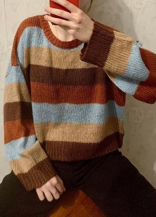 Разноцветный легкий свитер в полоску оверсайз