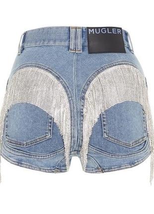 Джинсовые шорты с бахромой в стиле mugler1 фото