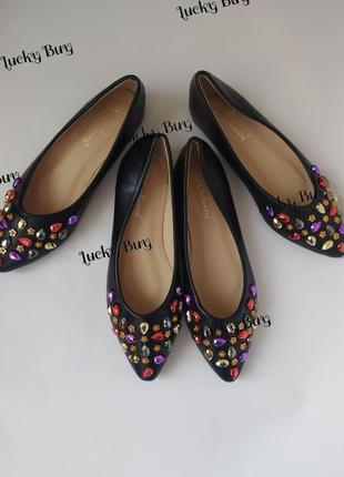 Туфли балетки черные с разноцветными камушками. замеры в описании2 фото