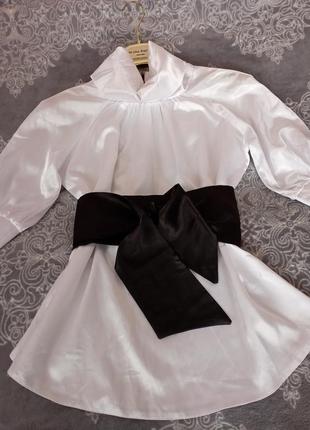 Шелковая блузка белая с поясом2 фото
