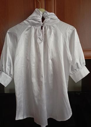 Шелковая блузка белая с поясом7 фото