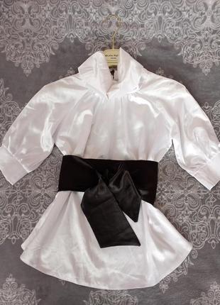 Шелковая блузка белая с поясом9 фото