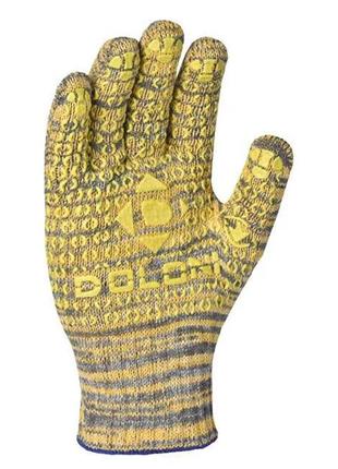 Перчатки "рябушка" с пвх рисунком желтый / серый / желтый70 / 30 10 класс размер 10 (doloni)1 фото