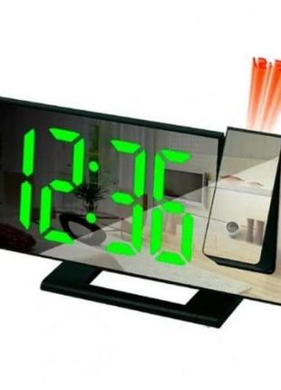 Годинник настільний електронний led-світіння, дзеркальний дисплей із проекцією й будильником ds-3618lp black