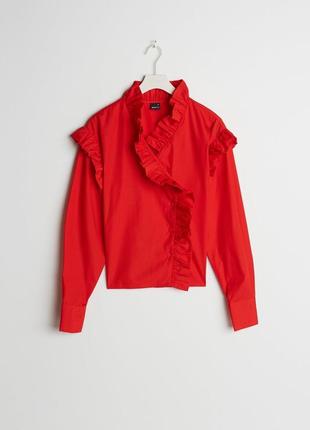 Красная нарядная рубашка блуза блузка с рюшами zara2 фото