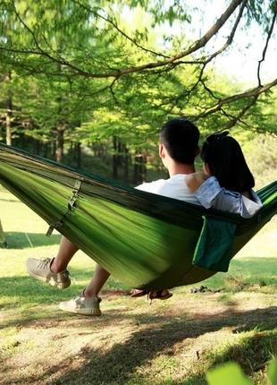 Туристичний гамак з москітною сіткою hammock 270x140 см зелений, гамак для відпочинку із захистом від комах