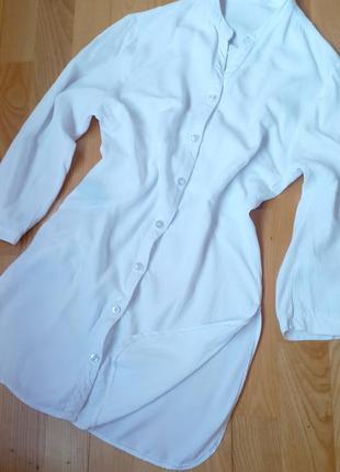 Белая рубашка с разрезами рукав 3/4 белоснежная туника платье-рубашка2 фото