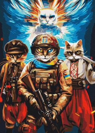 Преміум картина за номерами 40х50 на дерев'яному підрамнику "кішки воїни © маріанна пащук" pbs53863