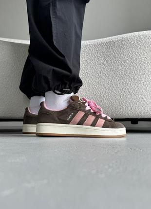 Женские кроссовки adidas campus brown pink адидас кампус коричневого с розовым цветами