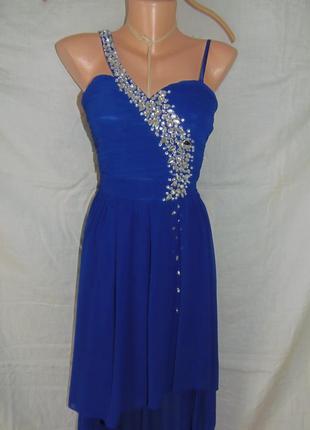 Синее платье со шлейфом р. евро 363 фото