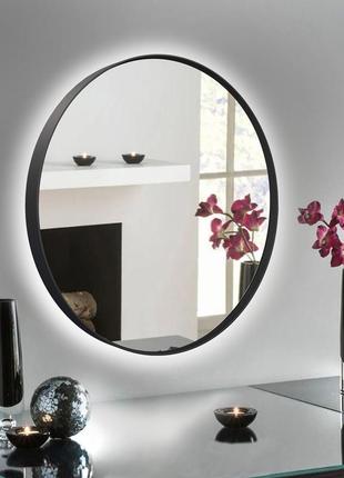 Зеркало настенное круглое 60 см с подсветкой в металической раме. зеркала для прихожей, гостиной, дома лофт