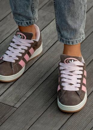 Жіночі кросівки adidas template campus brown pink адідас кампус коричневого з рожевим кольорів4 фото