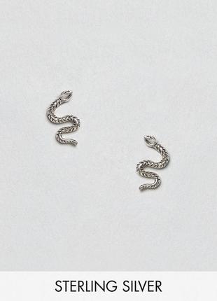 🐍💚 срібні сережки-гвоздики "сріблясті змійки" від kingsley ryan з сайту asos