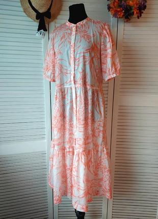 Платье ярусное оверсайз длинное миди персиковый цвет  цветочный принт tommy hilfiger5 фото