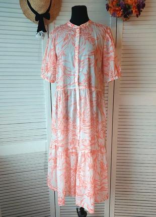 Платье ярусное оверсайз длинное миди персиковый цвет  цветочный принт tommy hilfiger4 фото