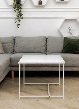 Журнальный столик лофт 60x60 металл-дизайн, кофейный стол маленький из дсп размер m белый белый
