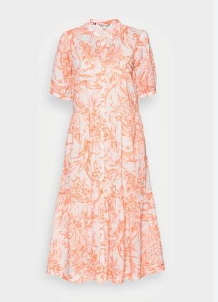 Платье ярусное оверсайз длинное миди персиковый цвет  цветочный принт лилии  tommy hilfiger2 фото