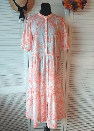 Платье ярусное оверсайз длинное миди персиковый цвет цветочный принт tommy hilfiger2 фото