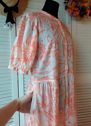 Платье ярусное оверсайз длинное миди персиковый цвет цветочный принт tommy hilfiger4 фото