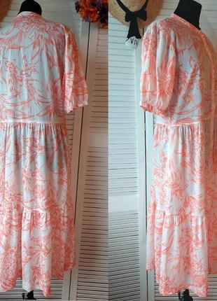Платье ярусное оверсайз длинное миди персиковый цвет цветочный принт tommy hilfiger7 фото
