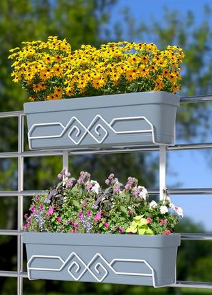 Балконна подвійна підставка для квітів та вазонів біла1 фото