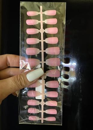 24 шт накладные искусственные ногти со скотчем пуанты омбре градиент розовые средняя длина3 фото